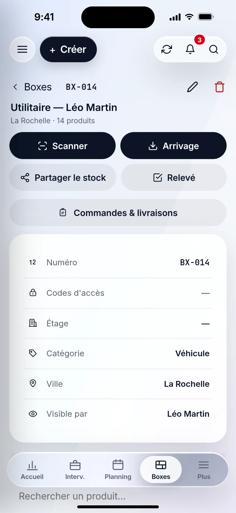 OP GESTION sur un iPhone : la fiche d'une box et ses gestes
