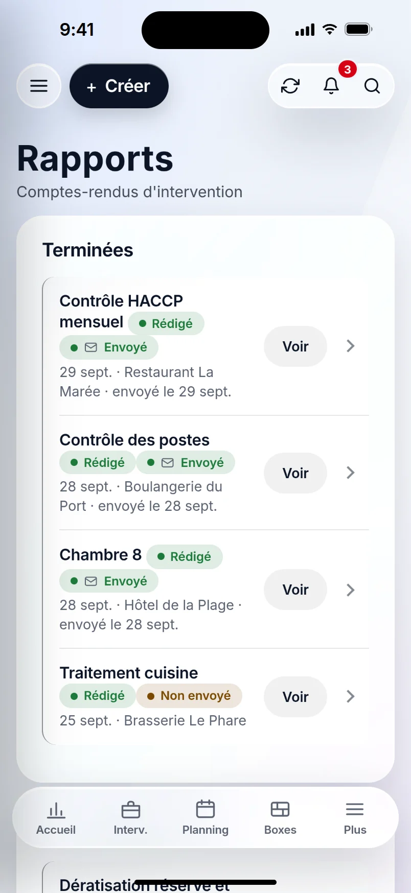 OP GESTION sur un iPhone : les comptes rendus d'intervention