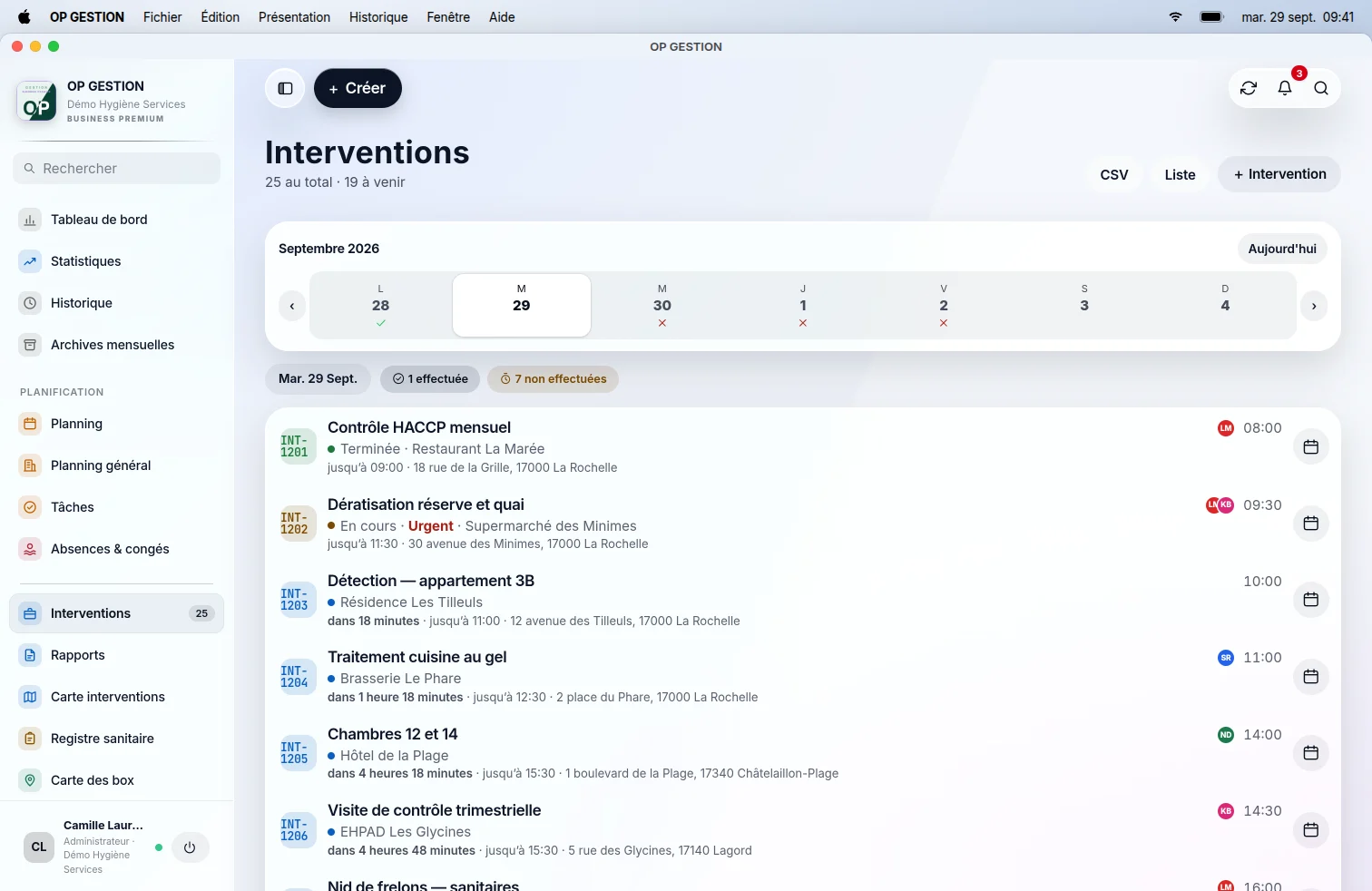 OP GESTION — Interventions