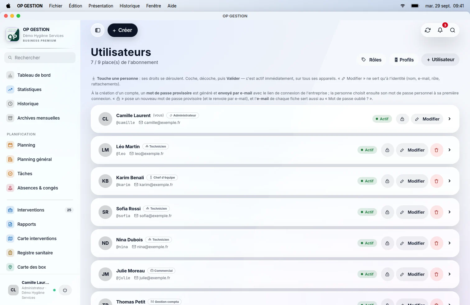 OP GESTION — Équipe et rôles